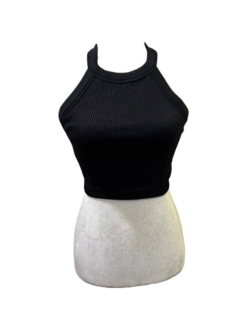 Aerie Ribbed Halter Racerback Cropped Tank Top built in bra Black Women Size M
